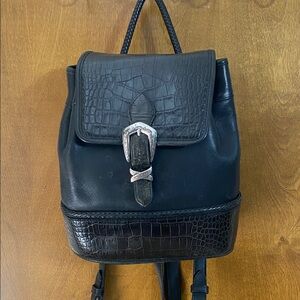 Vintage -Brighton- Black Croc-Embossed Leather Backpack - Vintage